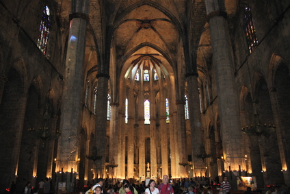 spacious and gracious interior of Santa Maria del Mar cathedral, Barcelona